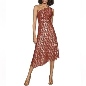 Reiss Delilah One Shoulder Metallic Midi Dress Size 0